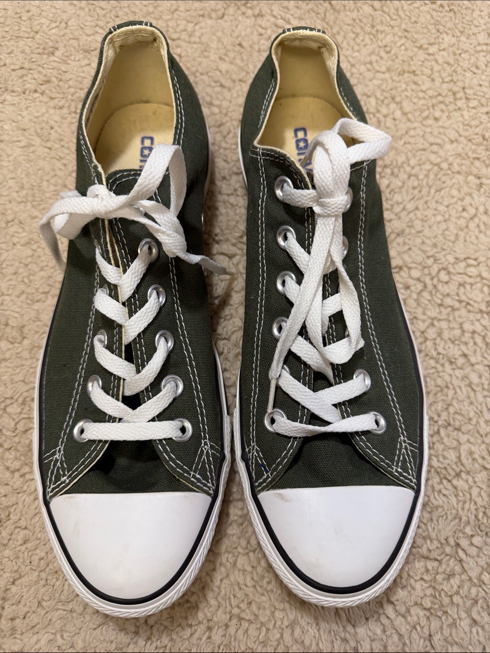 Converse Olive Green Low-Top Canvas Sneakers with White Accents